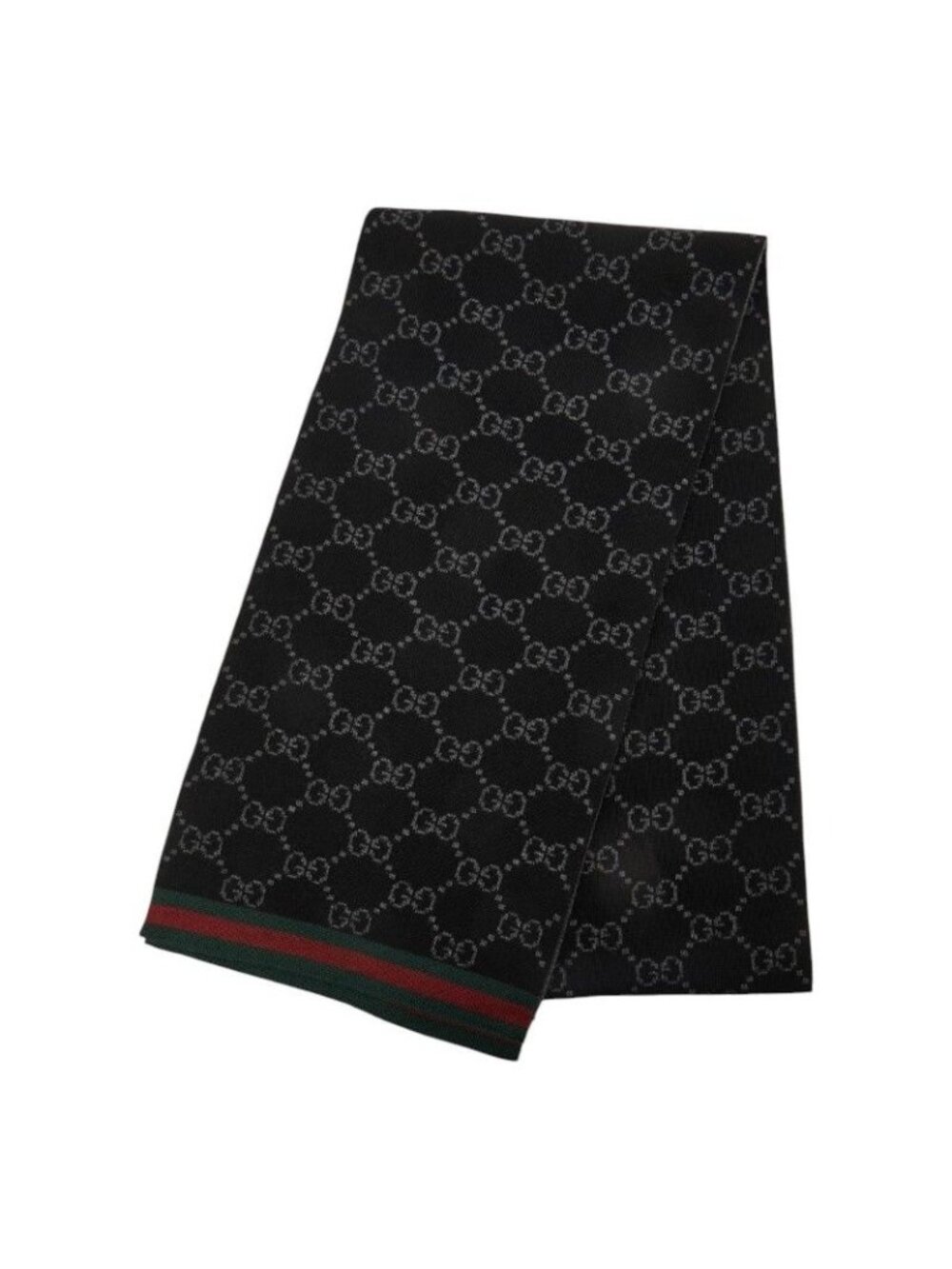 Gucci Sherry Line GG Logo Jacquard Scarf Black Gray Wool
